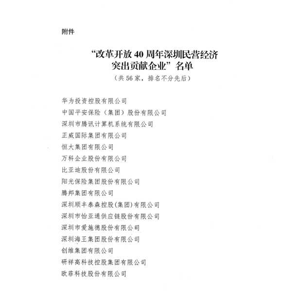 喜讯，恒峰g22供应链荣获“改革开放40周年深圳民营经济突出贡献企业”称号  